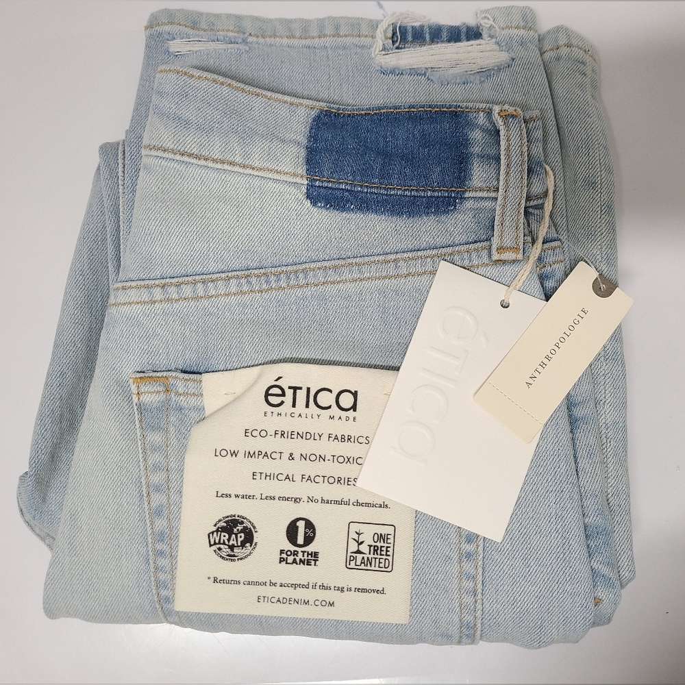 Etica Tyler Vintage Straight Jeans Blue Seafoam Sz 25 NWT $238 Distressed - Picture 6 of 16